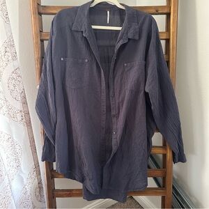 Free People Button-Down Shirt in Navy Blue